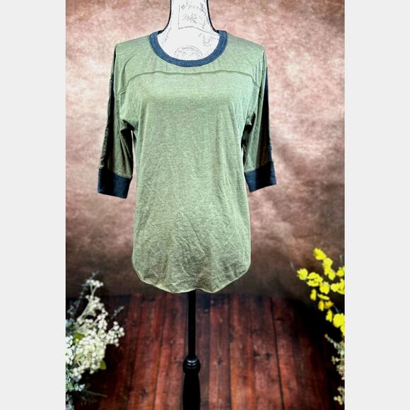 Chaser Round Neck 3/4 Sleeve Tee with Contrasting Trim Olive/Black M - Picture 1 of 9